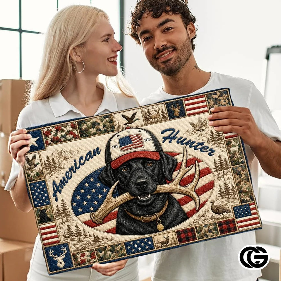 Custom Hunting Welcome Doormat with Family Name and Flag