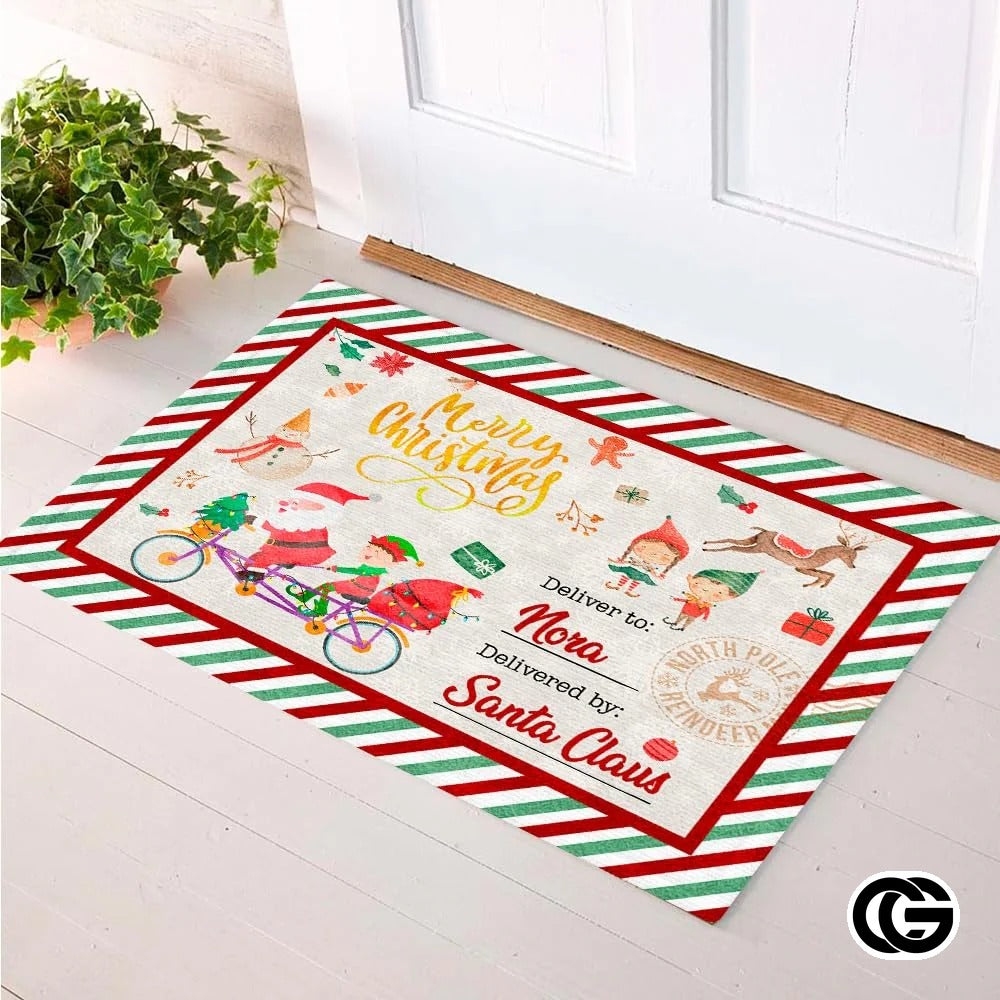 Personalized Christmas Doormat with Custom Family Name - Santa Letter