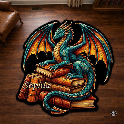 Custom Dragon Shaped Area Rug, Personalized Library Western Dragon Shaped Floor Mat Book Rug, Non-Slip Reading Room Carpet for Living Room, Bedroom, Dorm, Kids Room, Fans Lover (D9)