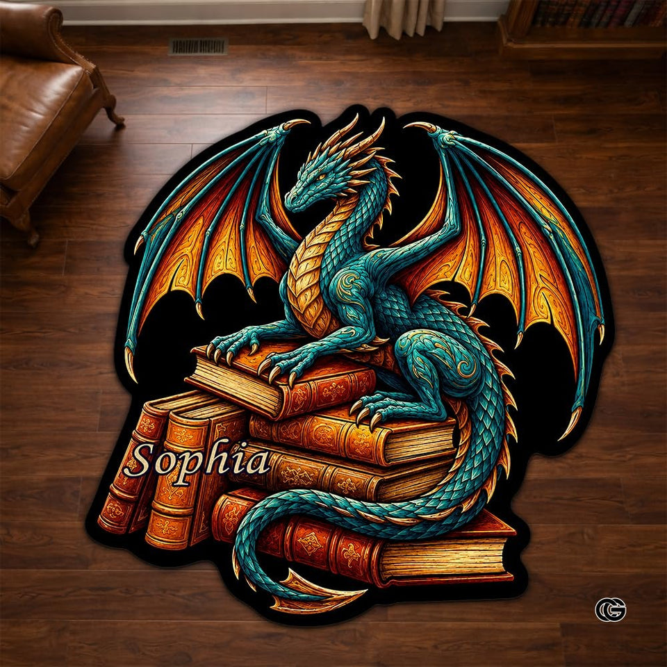 Custom Dragon Shaped Area Rug, Personalized Library Western Dragon Shaped Floor Mat Book Rug, Non-Slip Reading Room Carpet for Living Room, Bedroom, Dorm, Kids Room, Fans Lover (D9)