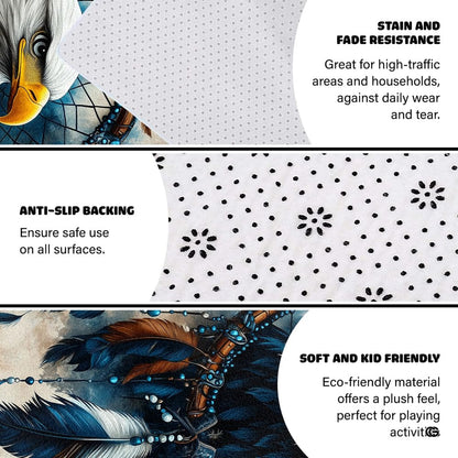 Anti-slip dot backing and hemmed edge stitching on eagle feathers rug - thumbnail image 4 of 7