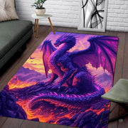 Living room floor mockup highlighting the mythical purple dragon and glowing lava print area rug - thumbnail image 2 of 8