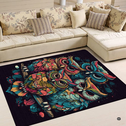 Dimensions and sizing options chart for vibrant boho multicolor owls living room area rug - thumbnail image 2 of 8