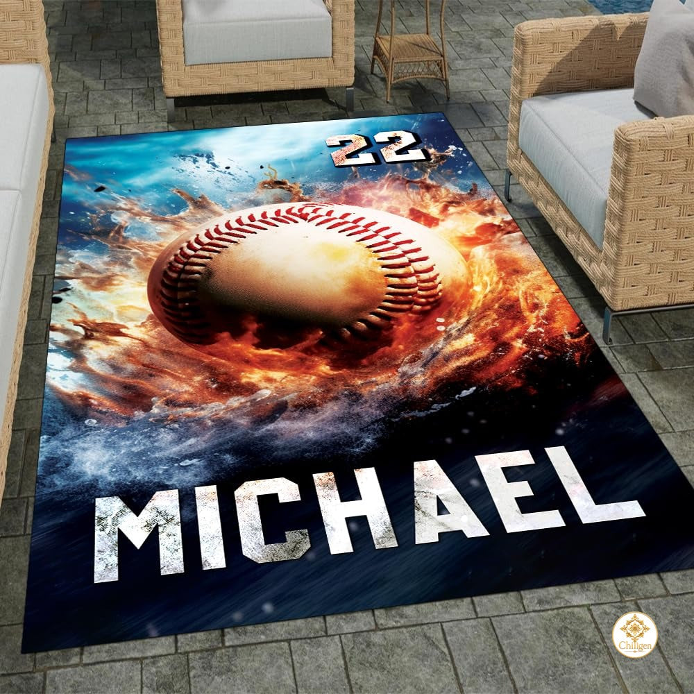 Custom Baseball Welcome Mat with Sports Pattern and Non Slip Backing