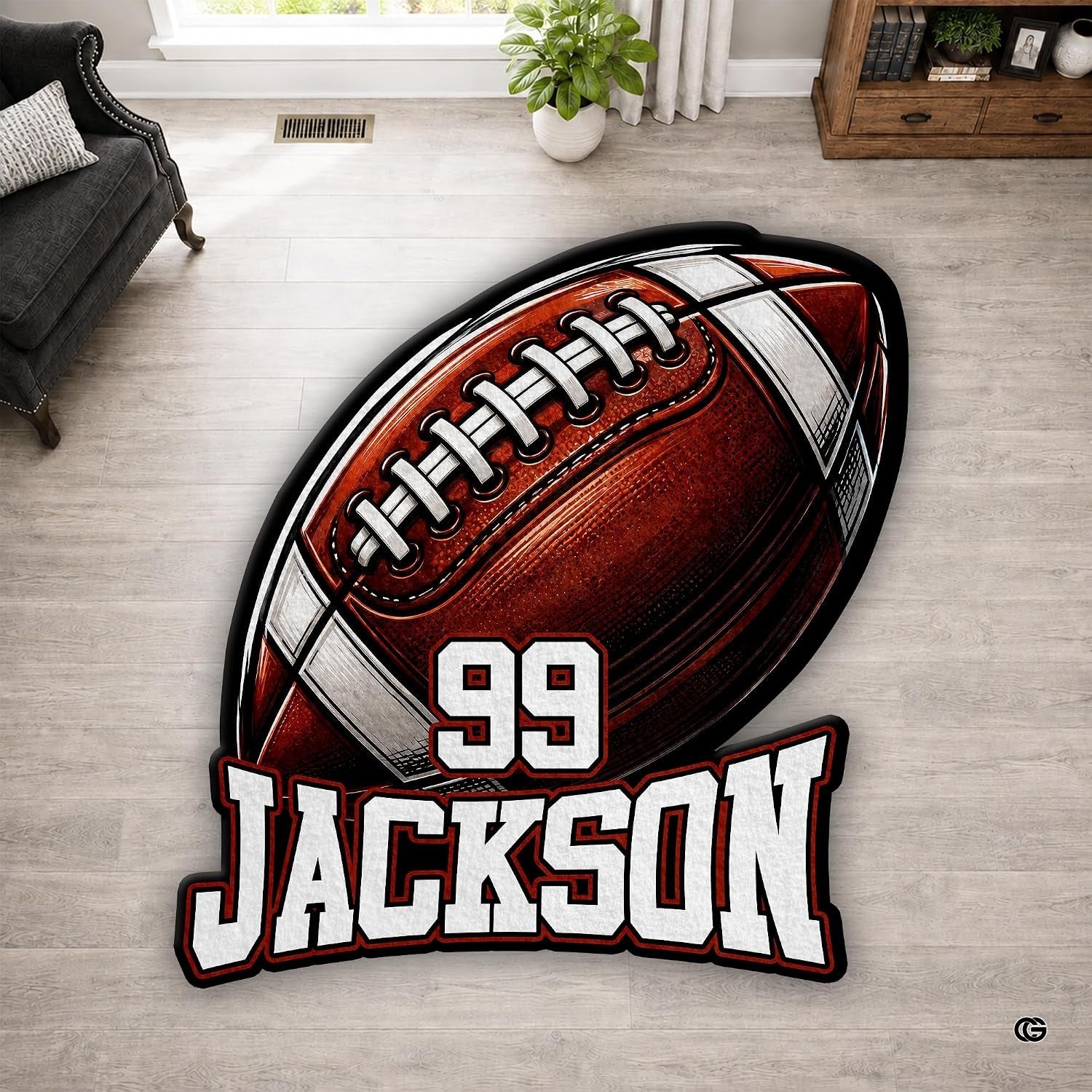 Personalized Football Shaped Rug, Non-Slip Washable Sport Carpet (A04)