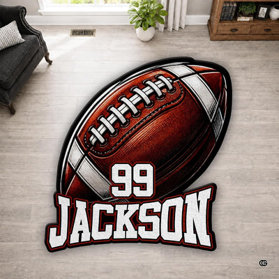 Personalized Football Shaped Rug, Non-Slip Washable Sport Carpet (A04)