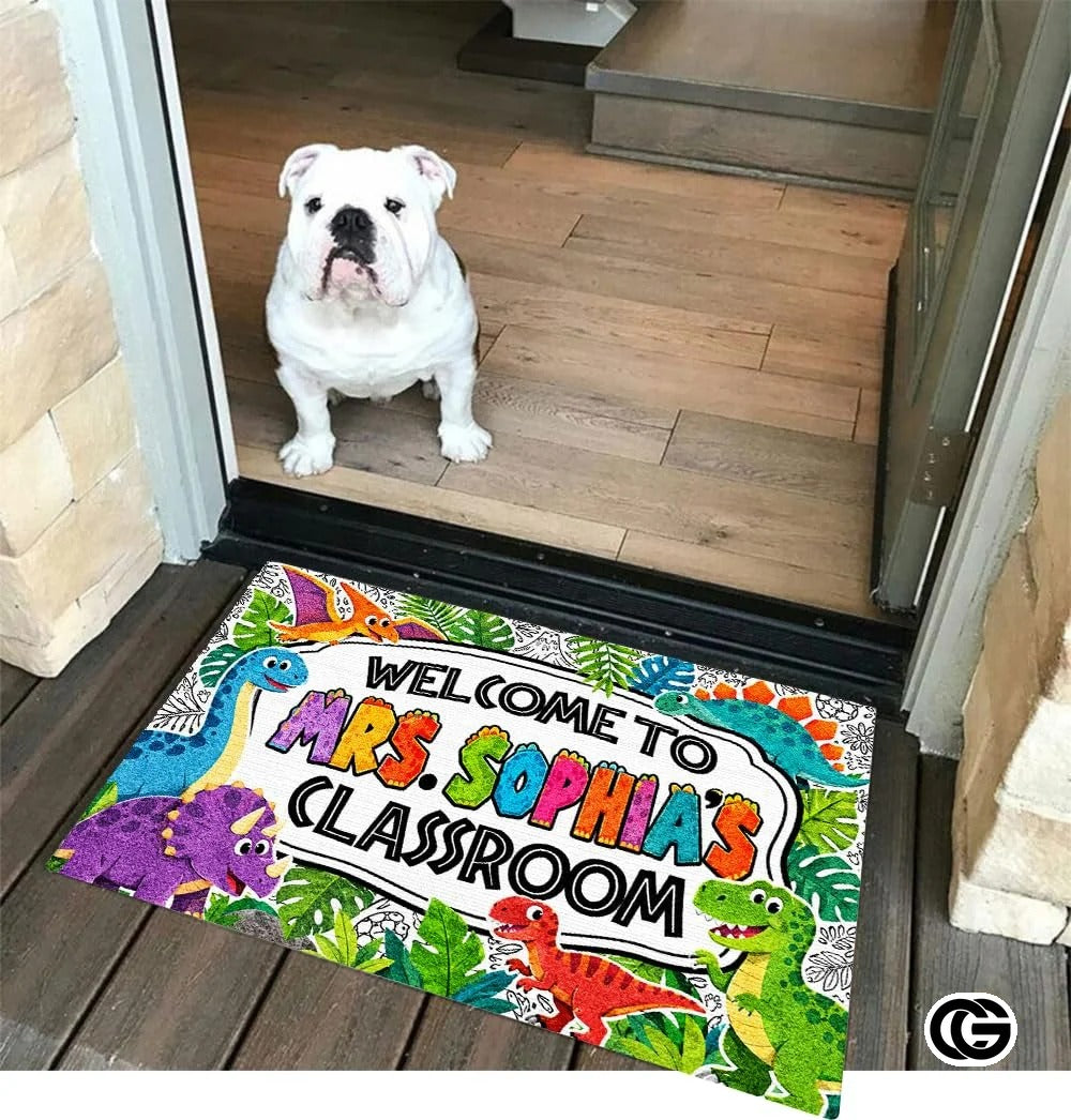 Personalized Welcome Doormat with Teacher Name and Notebook Pattern - Class-08