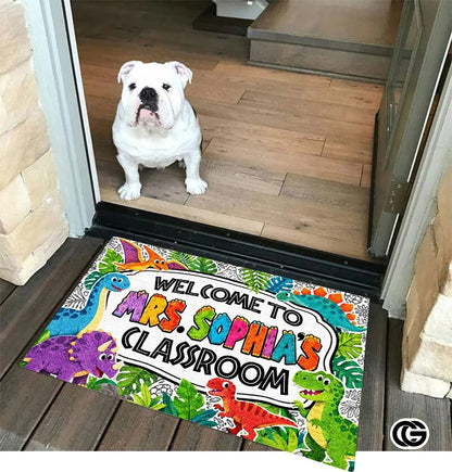 Personalized Welcome Doormat with Teacher Name and Notebook Pattern - Class-08