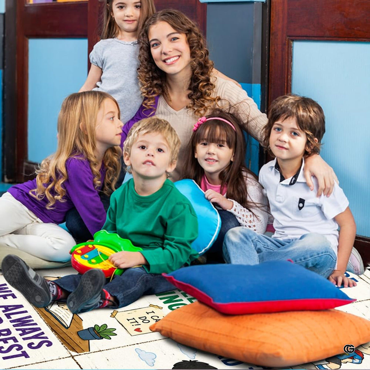 Non-slip grip backing texture and resilient construction of educational area rug. - image 6 of 7