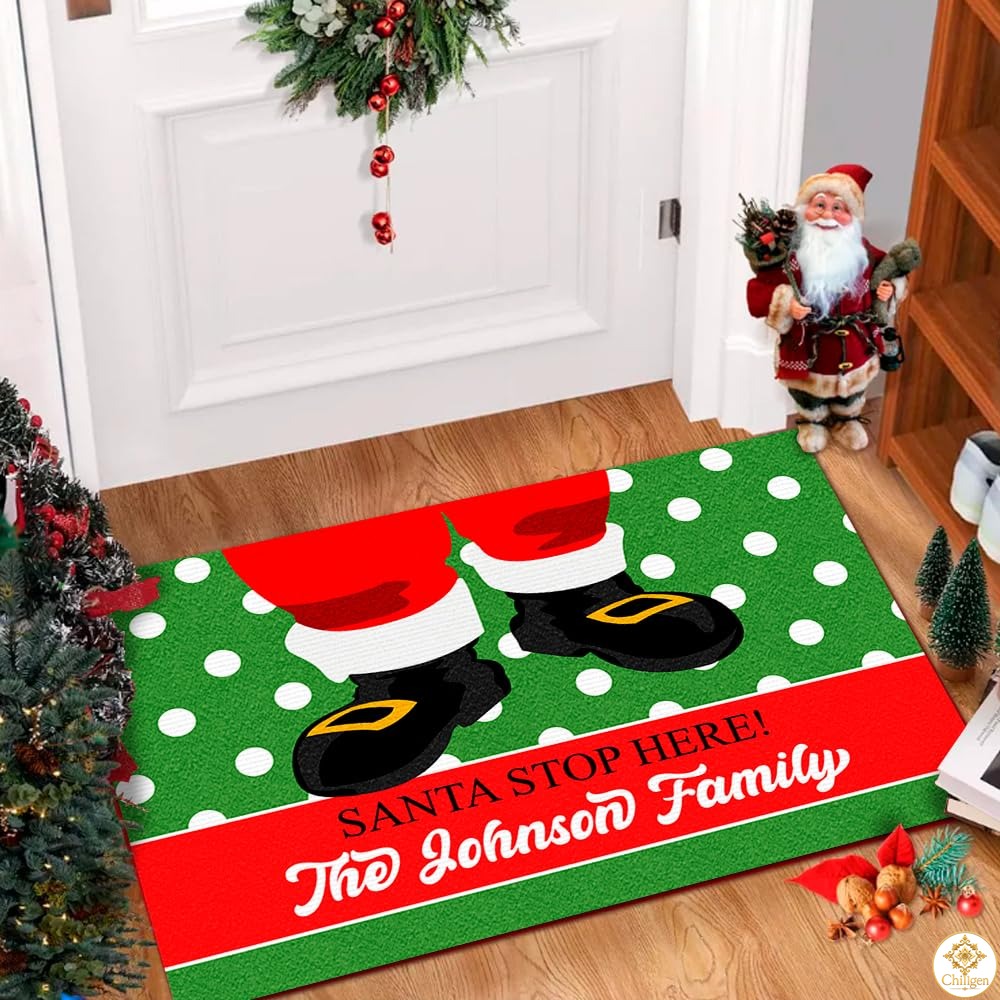 Personalized Christmas Doormat with Family Name and Custom Text