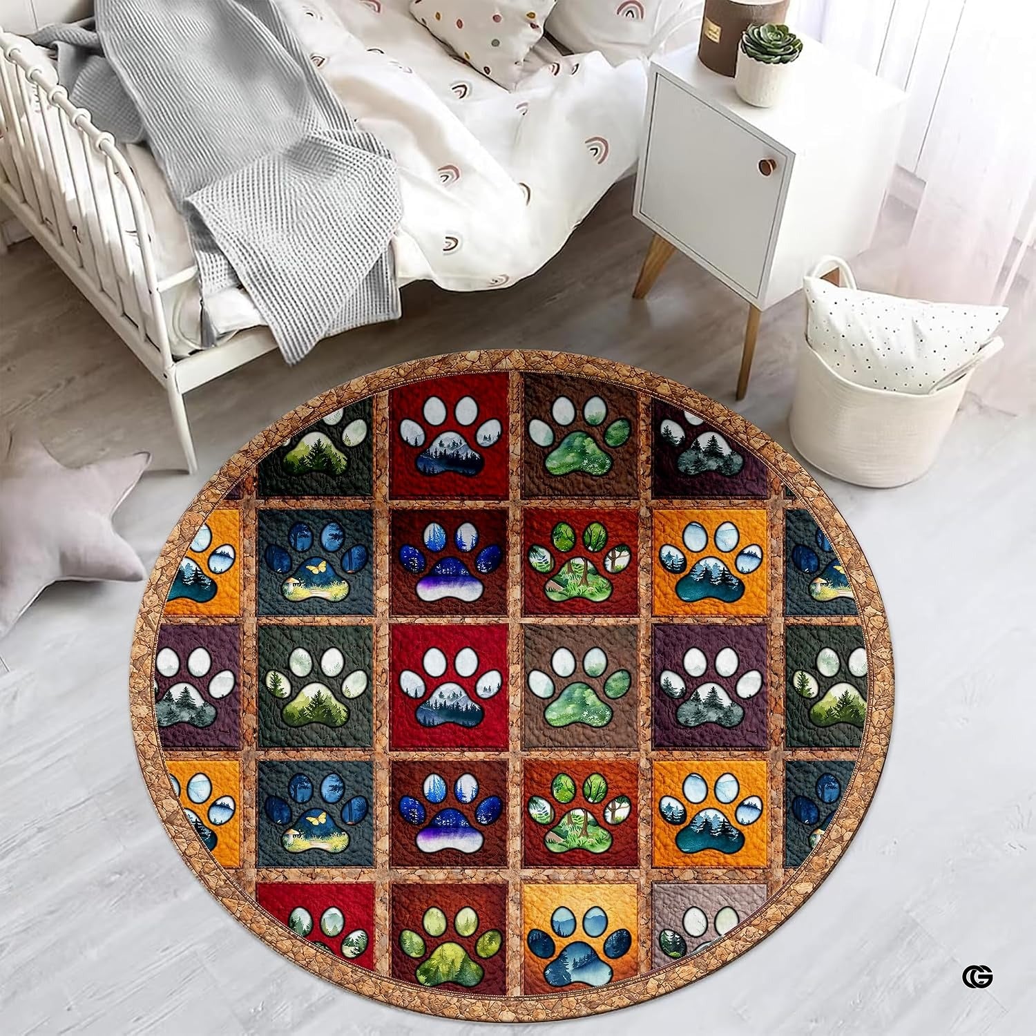 Custom Dog Paw Round Rug Patchwork Area Rug for Pet Lovers (1, A4)