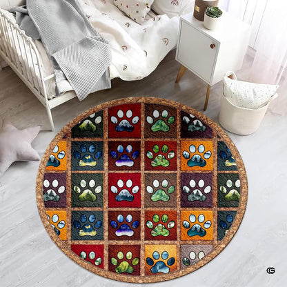 Custom Dog Paw Round Rug Patchwork Area Rug for Pet Lovers (1, A4)