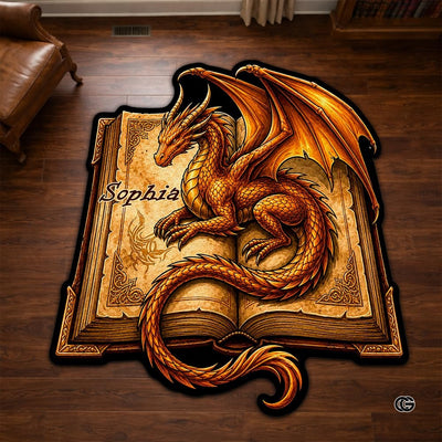 Custom Dragon Shaped Area Rug, Personalized Library Western Dragon Shaped Floor Mat Book Rug, Non-Slip Reading Room Carpet for Living Room, Bedroom, Dorm, Kids Room, Fans Lover (D4)