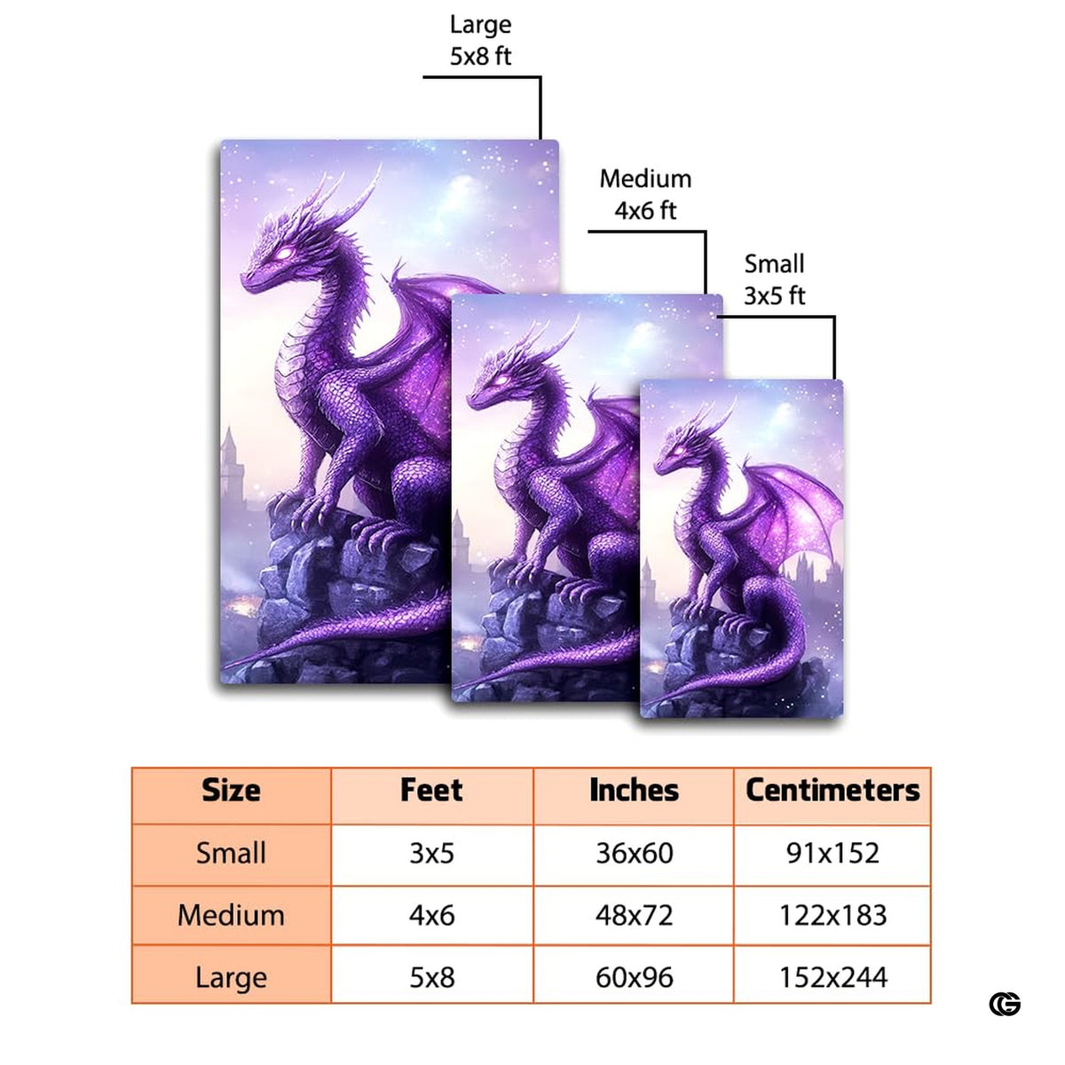 Overhead perspective of shining area rug with glowing fantasy dragon graphics. - image 2 of 7