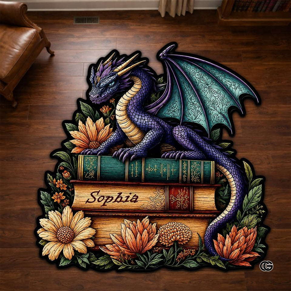 Custom Dragon Shaped Area Rug, Personalized Library Western Dragon Shaped Floor Mat Book Rug, Non-Slip Reading Room Carpet for Living Room, Bedroom, Dorm, Kids Room, Fans Lover (D3)