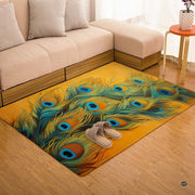 Overhead layout view of the rectangular golden peacock wildlife area rug - thumbnail image 7 of 7