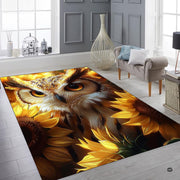 Living room setting highlighted by the horned owl and sunflower focal rug. - thumbnail image 8 of 8