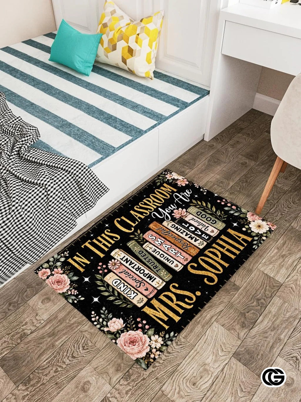 Personalized Welcome Doormat with Teacher Name and Notebook Art - Class-18