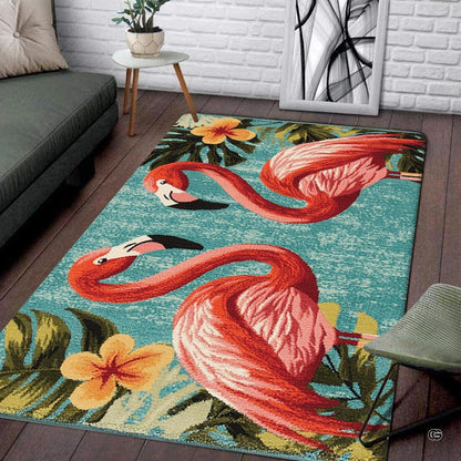 Dimensions and sizing chart for tropical turquoise flamingo hibiscus area rug - thumbnail image 2 of 7