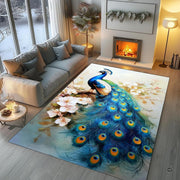 Sunroom layout displaying the elegant peacock bird rug centered on flooring - thumbnail image 5 of 8