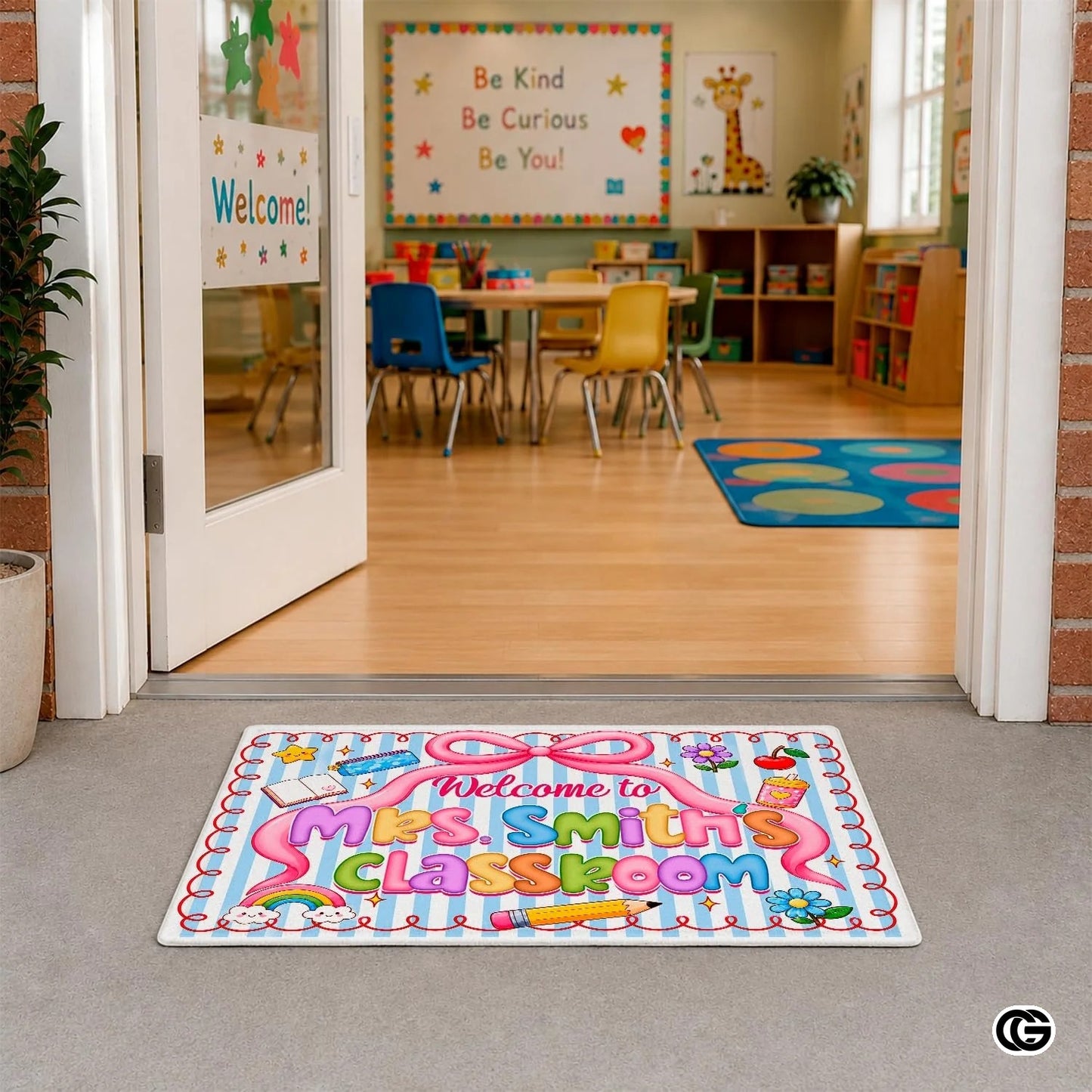 Personalized Classroom Doormat with Teacher Name and Notebook Pattern - Class-01
