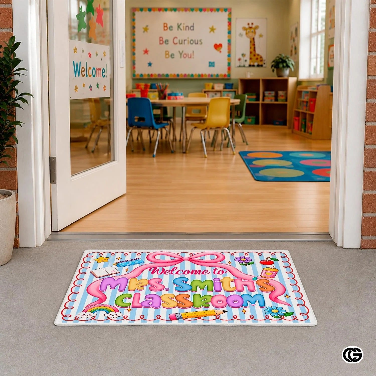 Personalized Classroom Doormat with Teacher Name and Notebook Pattern - Class-01