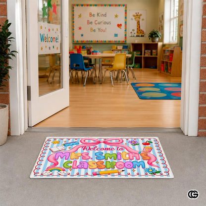 Personalized Classroom Doormat with Teacher Name and Notebook Pattern - Class-01