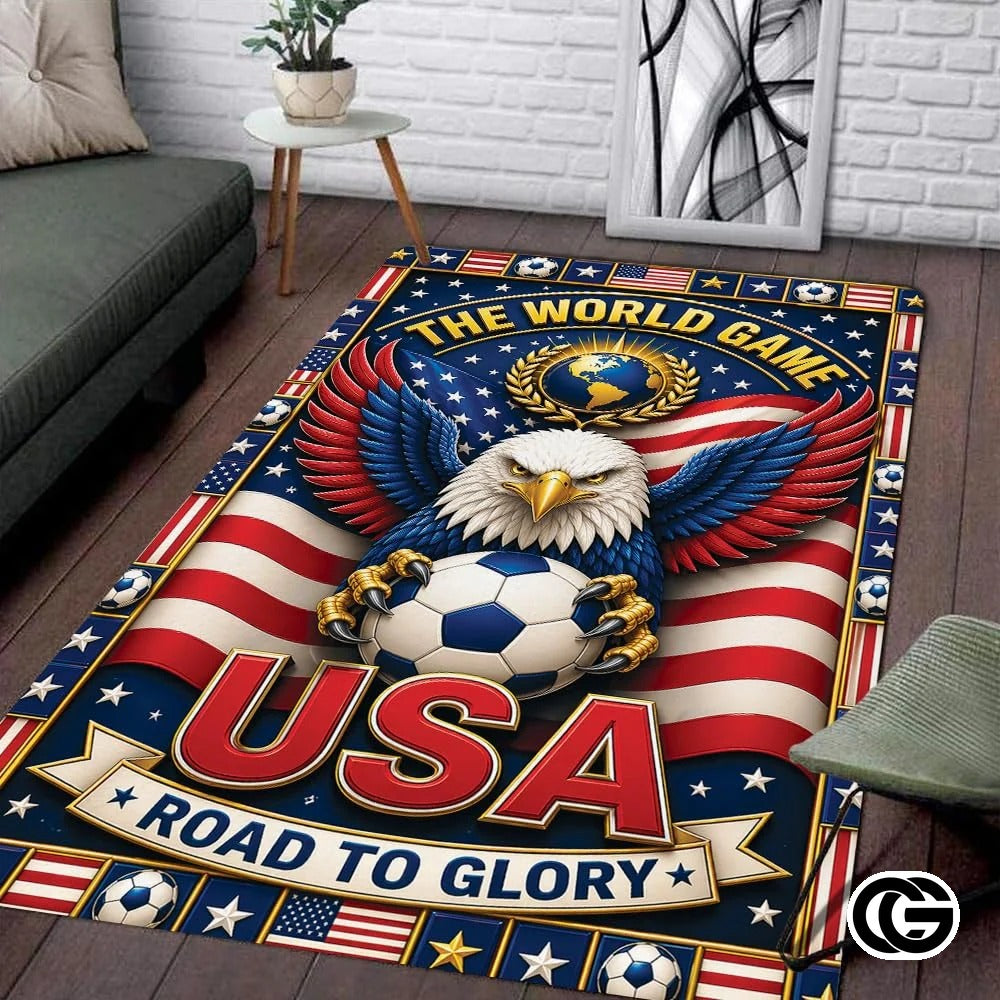Personalized Soccer Doormat with Trophy and Flags - D7