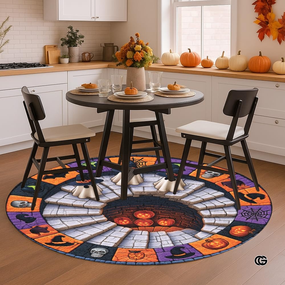 Custom Halloween 3D Effect Optical Illusion Spooky Round Rug (D3)
