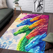 Overhead perspective of vibrant area rugs displaying rainbow dragon artwork with scaly details - thumbnail image 2 of 8