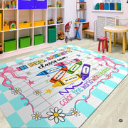 Personalized Teacher Classroom Rug, Custom Back to School Welcome Mat with Name, Kindergarten Preschool Elementary Decor, Composition Notebook Carpet (A06)
