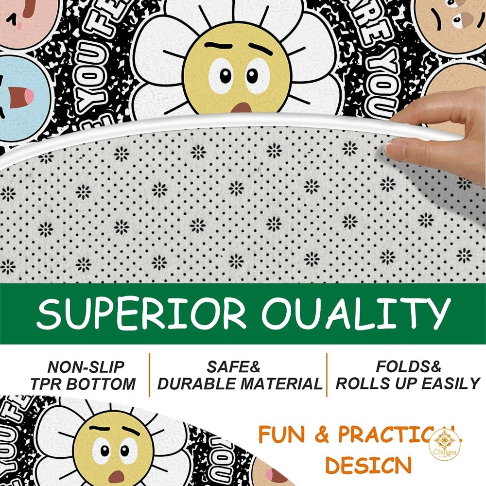 Custom Feelings Wheel Round Doormat with Emotions Design - Emotion Face