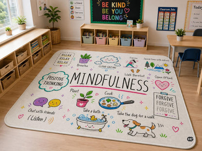 Personalized Calming Corner Rug for Classroom, Custom Teacher Name Reading Corner Rug, Emotions Feelings Carpet, Soft Fluffy Calm Corner Decor for School Reading Nook (Mindfulness Educational Science)