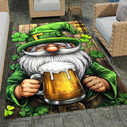 Home lounge setup displaying the festive leprechaun beer clover floor carpet - thumbnail image 7 of 8