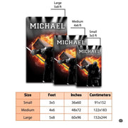 Dimensions and sizing chart for custom ice hockey player living room area rug - thumbnail image 2 of 7