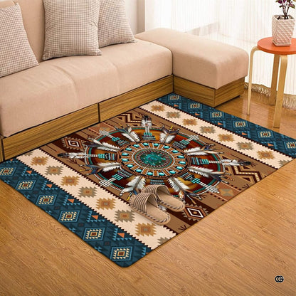 Full room styling showing Southwestern tribal area rug anchoring an open interior seating layout. - thumbnail image 7 of 7