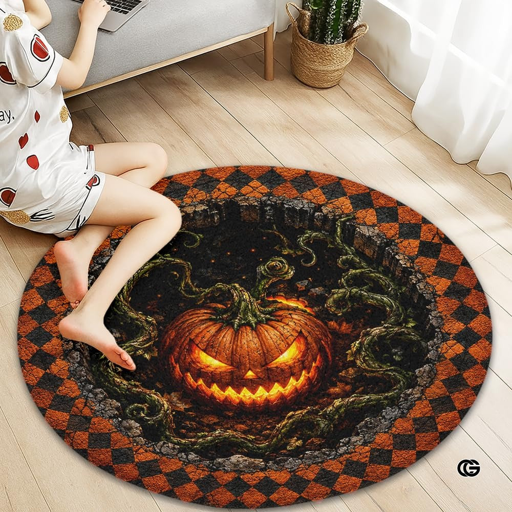 Personalized Halloween 3D Optical Illusion Ghost Round Rug (A02)