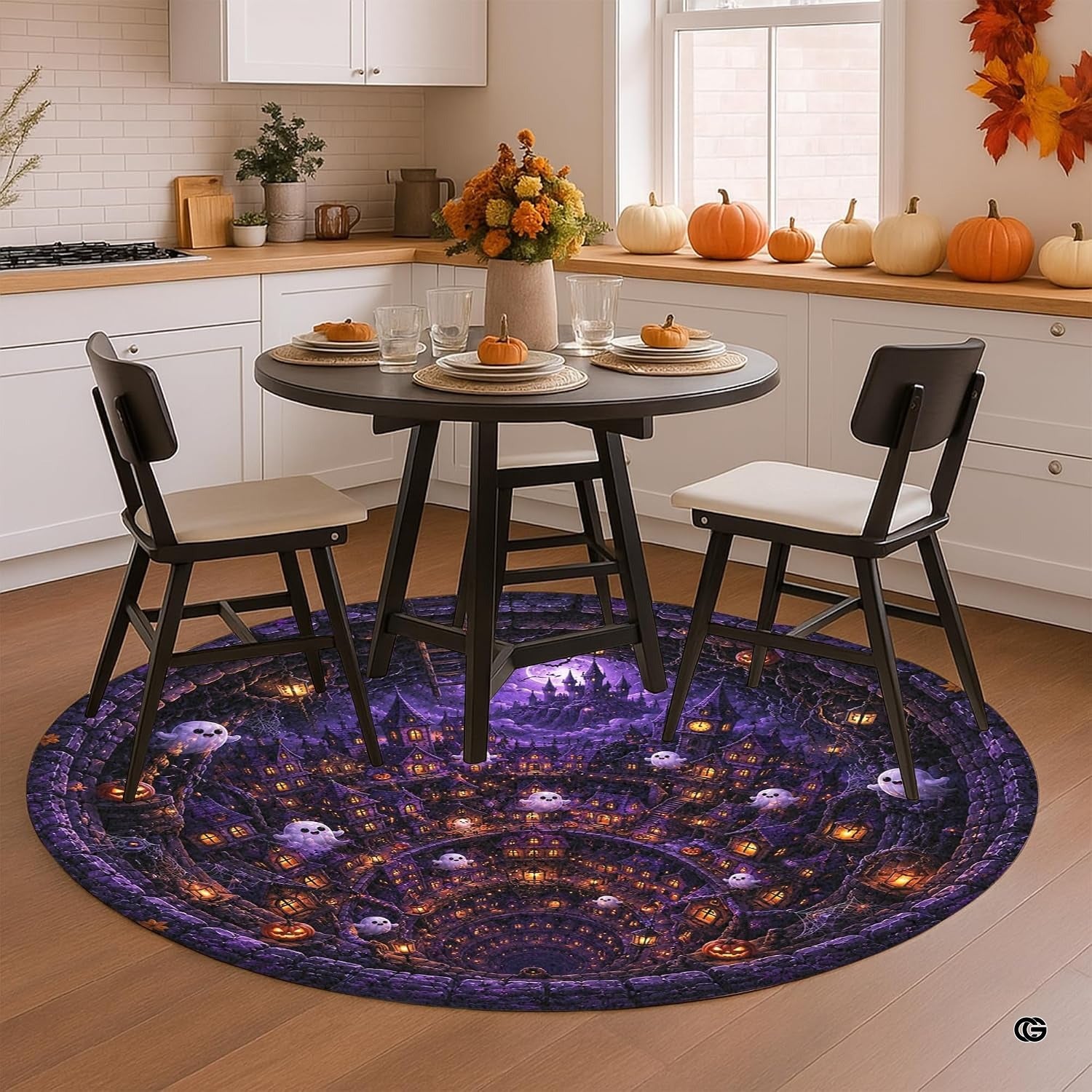 Custom Halloween 3D Optical Illusion Round Rug Skeleton Horror Area Rug (1, #8)