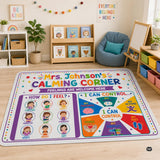 Personalized Calming Corner Rug for Classroom, Custom Teacher Name Reading Corner Rug, Emotions Feelings Carpet, Soft Fluffy Calm Corner Decor for School Reading Nook (Calming Corner Feeling)