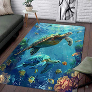 Coral reef sea turtle duo ocean illustration rectangular area rug. - thumbnail image 1 of 7