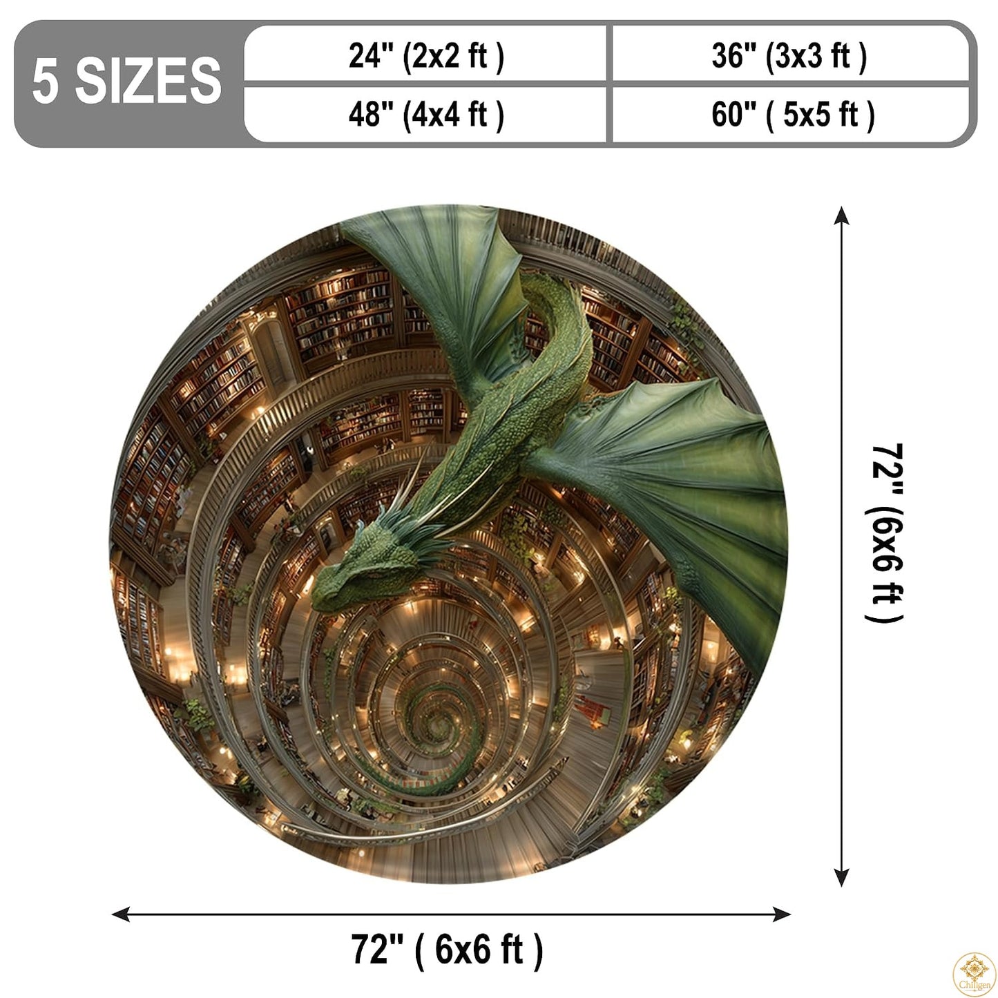 Personalized Dragon Round Rug with 3D Illusion and Low Pile