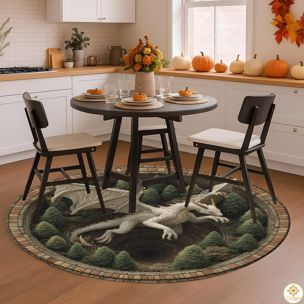 Personalized Dragon Round Rug with 3D Effect and Non-Slip Back