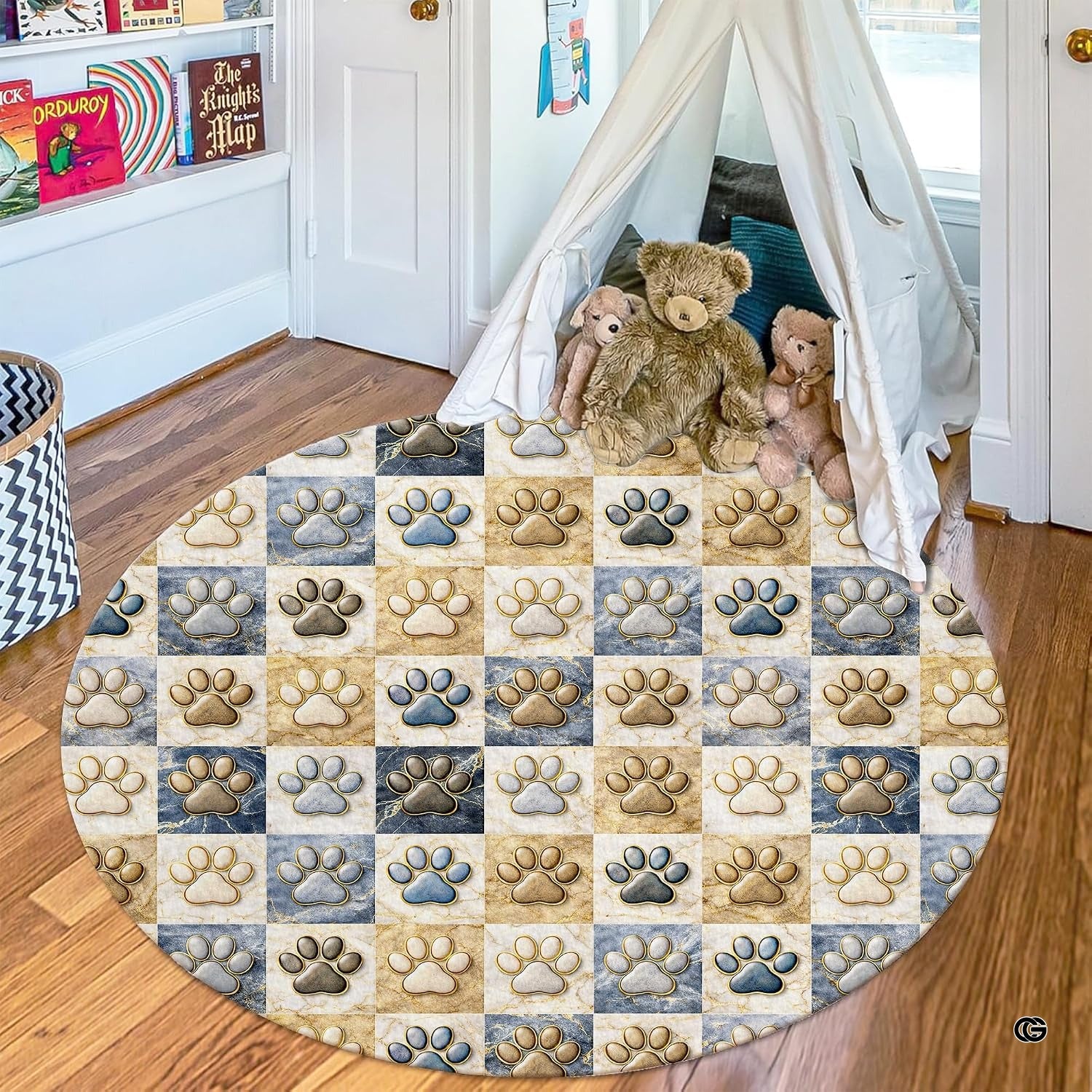 Custom Dog Paw Round Rug Patchwork Area Rug for Pet Lovers (1, A2)