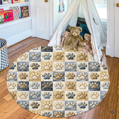 Custom Dog Paw Round Rug Patchwork Area Rug for Pet Lovers (1, A2)