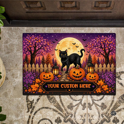 Halloween Door Mat Outdoor, Custom Spooky Welcome Mat with Black Cat and Pumpkin, Fall Front Door Mat for Porch Entryway Decor #4