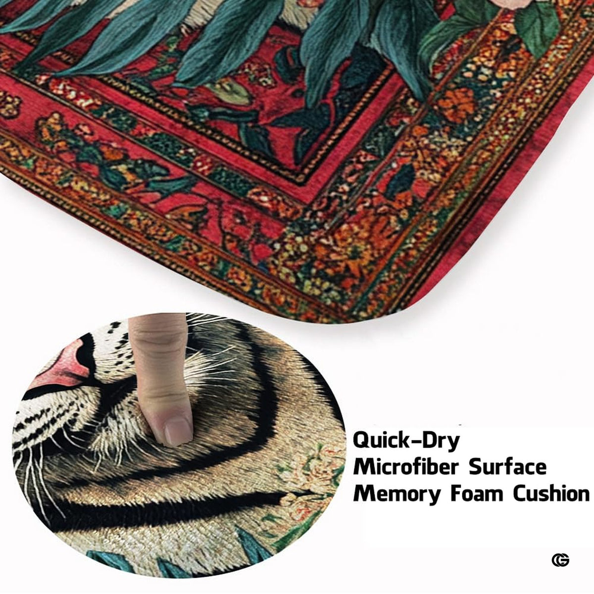 Soft low-pile microfiber fabric and foam cushioning detail of white tiger rug - image 3 of 8