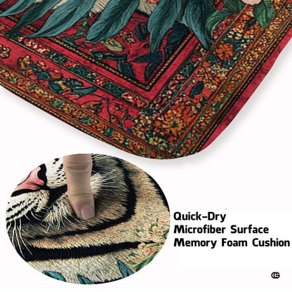 Soft low-pile microfiber fabric and foam cushioning detail of white tiger rug - thumbnail image 3 of 8