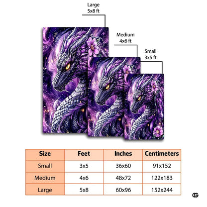 Living room floor mockup highlighting the purple floral dragon rug beside wicker seating - thumbnail image 2 of 8