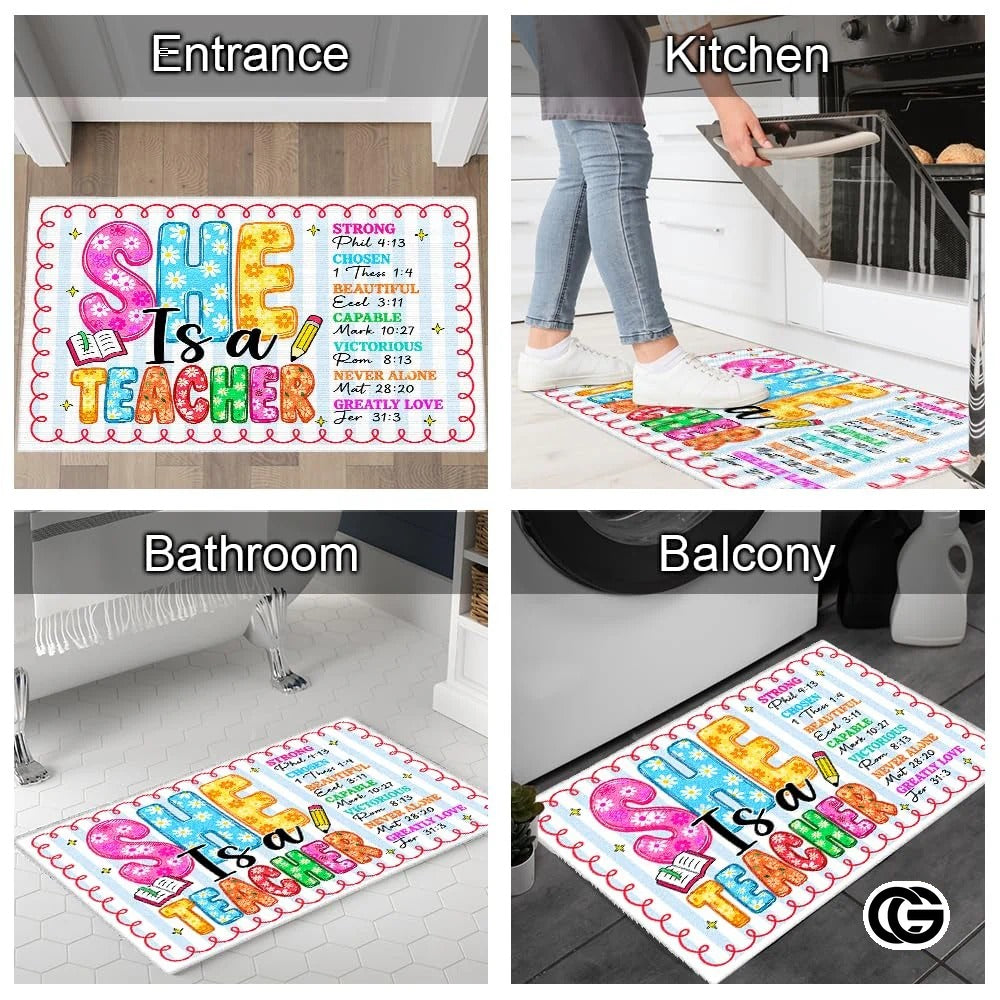 Personalized Welcome Doormat with Teacher Name and Notebook Pattern