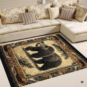 Rustic area rugs for bedroom decor showcasing brown bear art surrounded by evergreen pine foliage. - thumbnail image 2 of 5